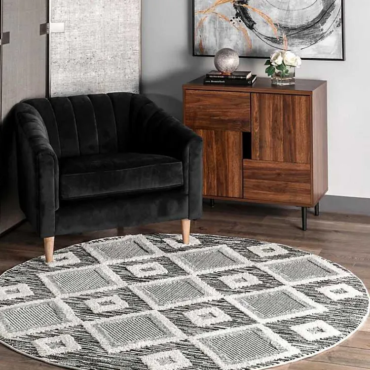 Area Rugs-Kirklands Home Gray Checkered Tiles Area Rug with Tassels, 5x7