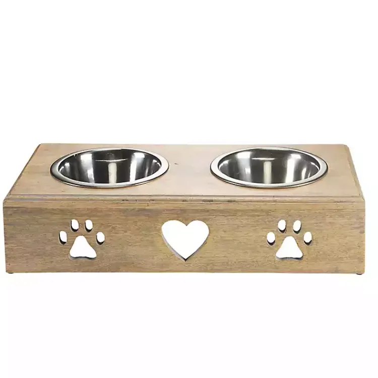 Pet Dishes & Canisters-Kirklands Home Mango Wood Heart Cutout Dog Bowl