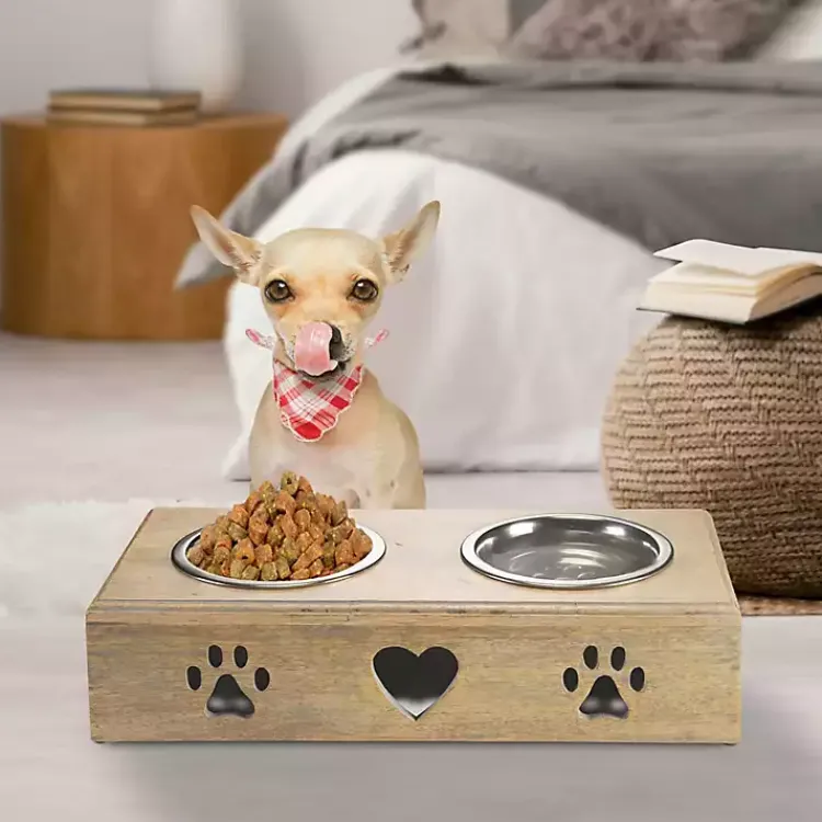 Pet Dishes & Canisters-Kirklands Home Mango Wood Heart Cutout Dog Bowl