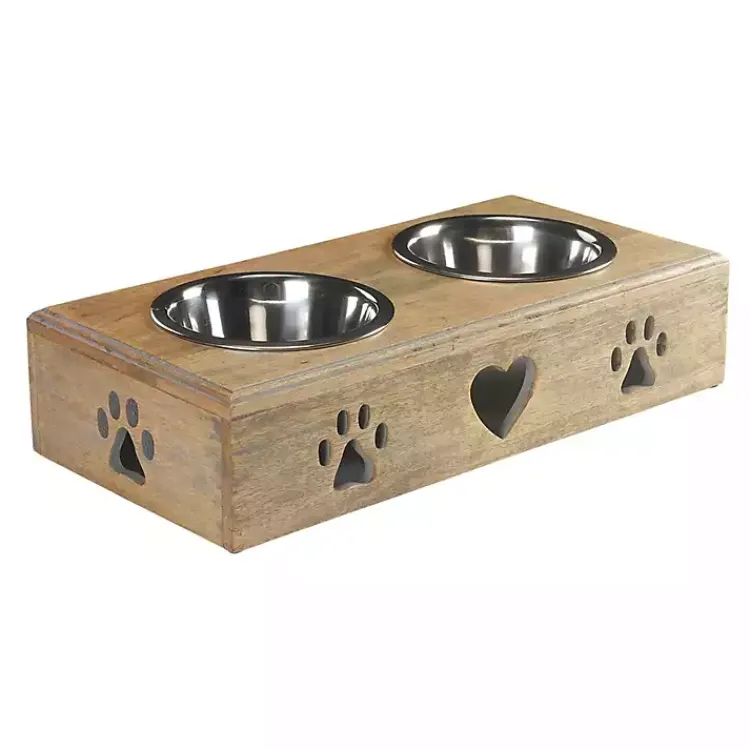 Pet Dishes & Canisters-Kirklands Home Mango Wood Heart Cutout Dog Bowl