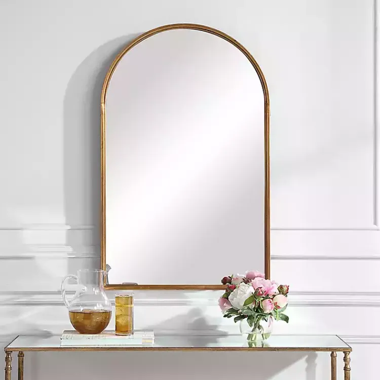 Decorative Mirrors-Kirklands Home Gold Leaf Thin Arch Frame Mirror