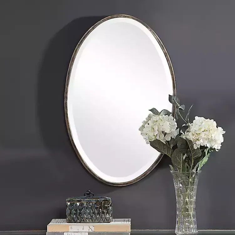 Framed Mirrors-Kirklands Home Dark Bronze Oval Wall Mirror