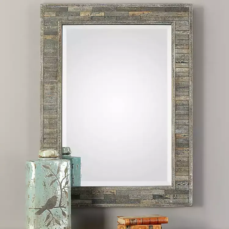 Decorative Mirrors-Kirklands Home Distressed Charcoal Wooden Wall Mirror