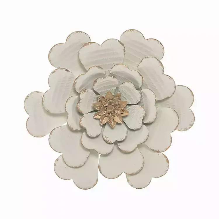 Wall Plaques-Kirklands Home and Gold Metal Flower Large Wall Plaque White