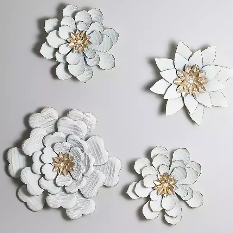 Wall Plaques-Kirklands Home and Gold Metal Flower Large Wall Plaque White