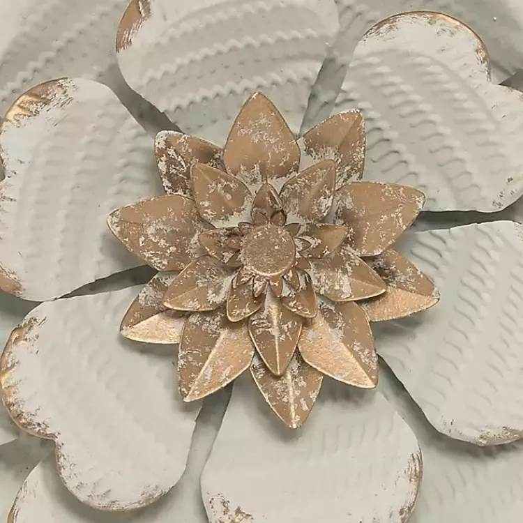 Wall Plaques-Kirklands Home and Gold Metal Flower Large Wall Plaque White