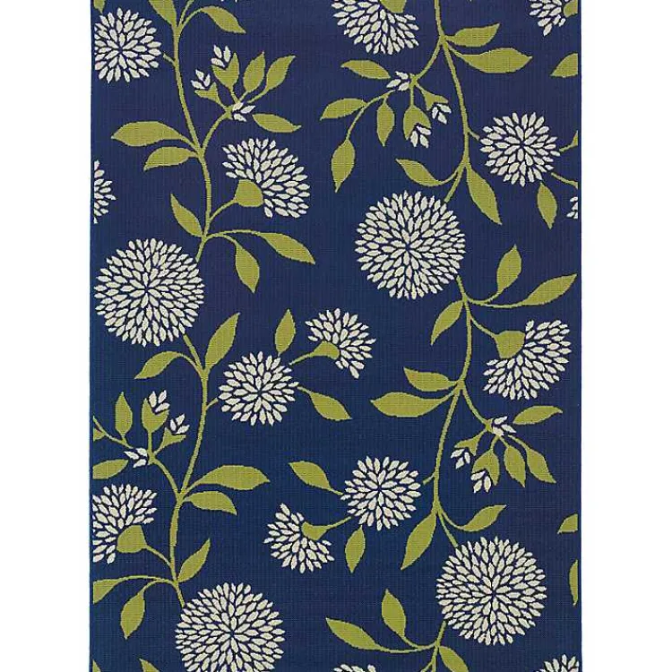 Outdoor Rugs-Kirklands Home Navy and Green Floral Vine Outdoor Area Rug, 5x7