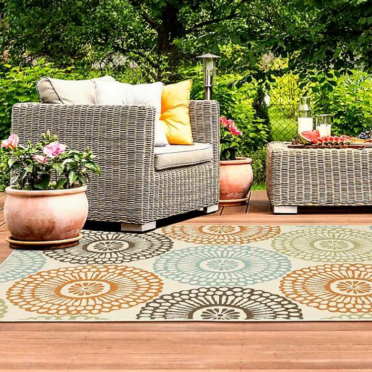 Outdoor Rugs-Kirklands Home Blue and Orange Circles Outdoor Area Rug, 3x5