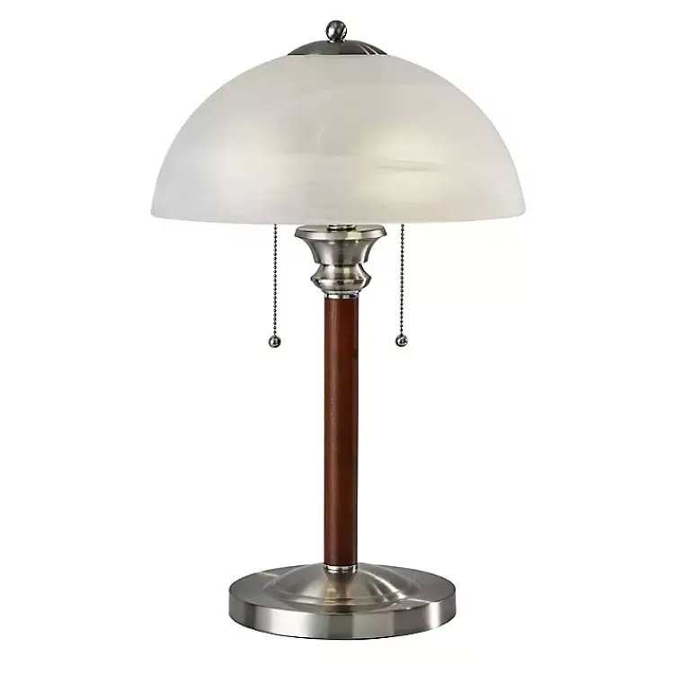 Table Lamps-Kirklands Home Walnut Alabaster Frosted Glass Table Lamp White
