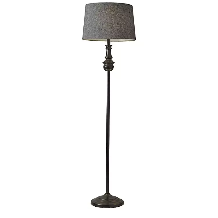 Floor Lamps-Kirklands Home Black Herringbone Floor Lamp Gray