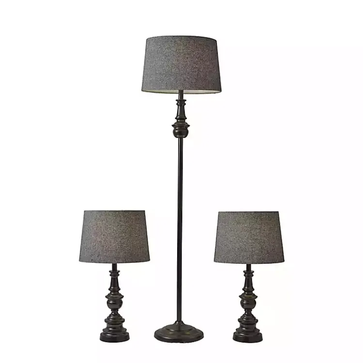 Table Lamps-Kirklands Home Black Lucas 3-pc. Table and Floor Lamp Set Gray