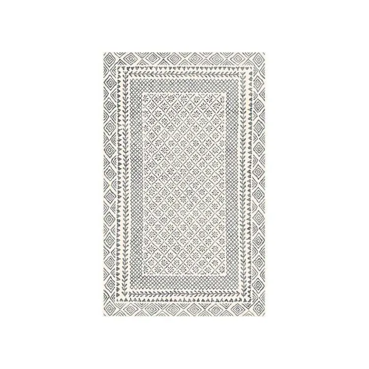 Area Rugs-Kirklands Home Gray and Cream Border Harrah Runner