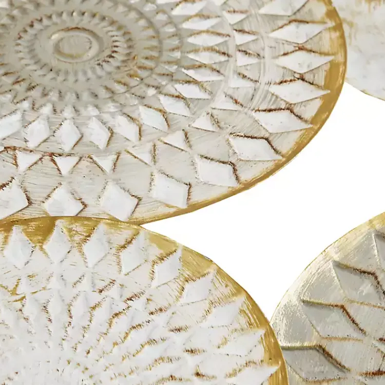 Wall Plaques-Kirklands Home Gray White Metal Connected Circle Wall Plaque Gold