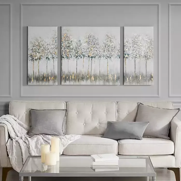 Canvas Art-Kirklands Home Blue and Gold Trees Canvas Art Prints, Set of 3