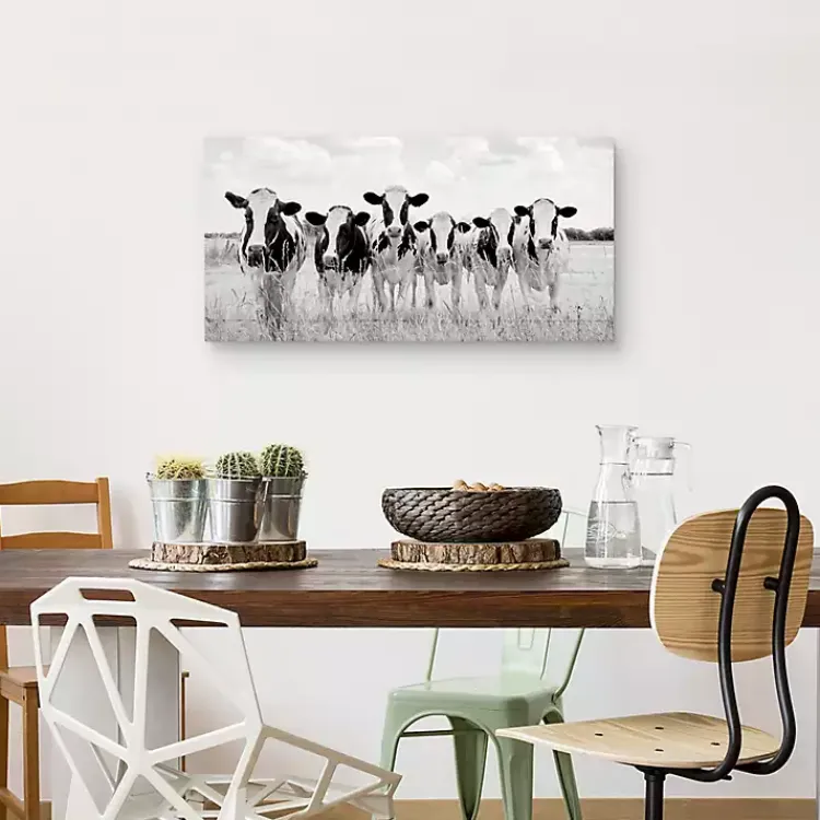 Canvas Art-Kirklands Home Grazing Cow Monochrome Canvas Art Print, 35x17 in.