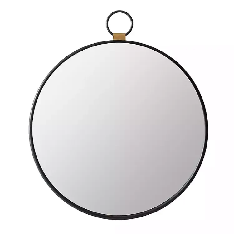 Decorative Mirrors-Kirklands Home Black Metal Round Top Loop Wall Mirror
