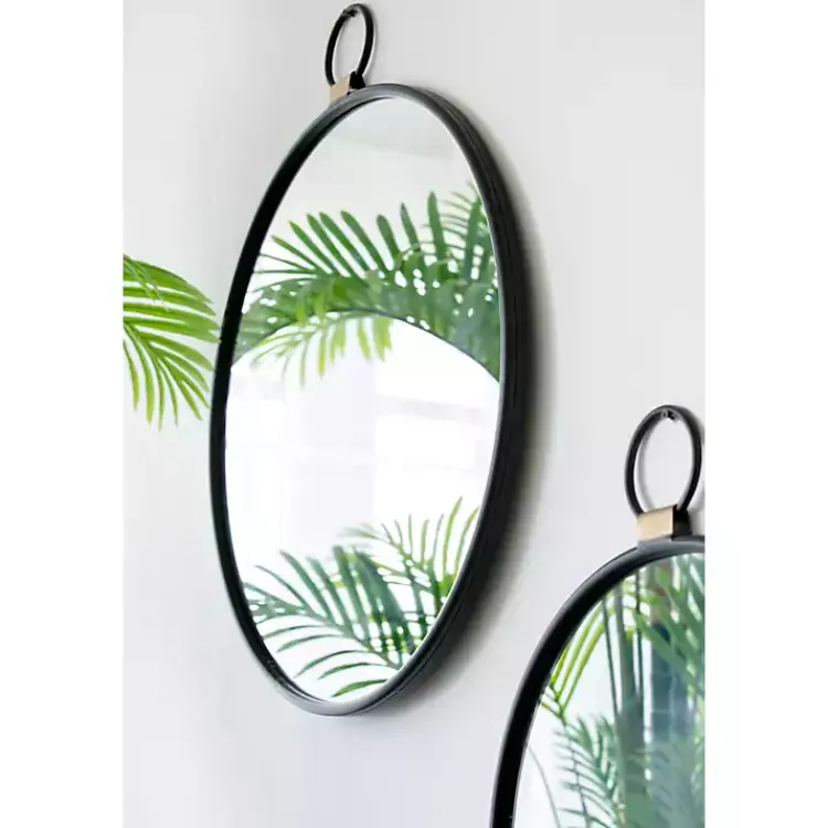 Decorative Mirrors-Kirklands Home Black Metal Round Top Loop Wall Mirror