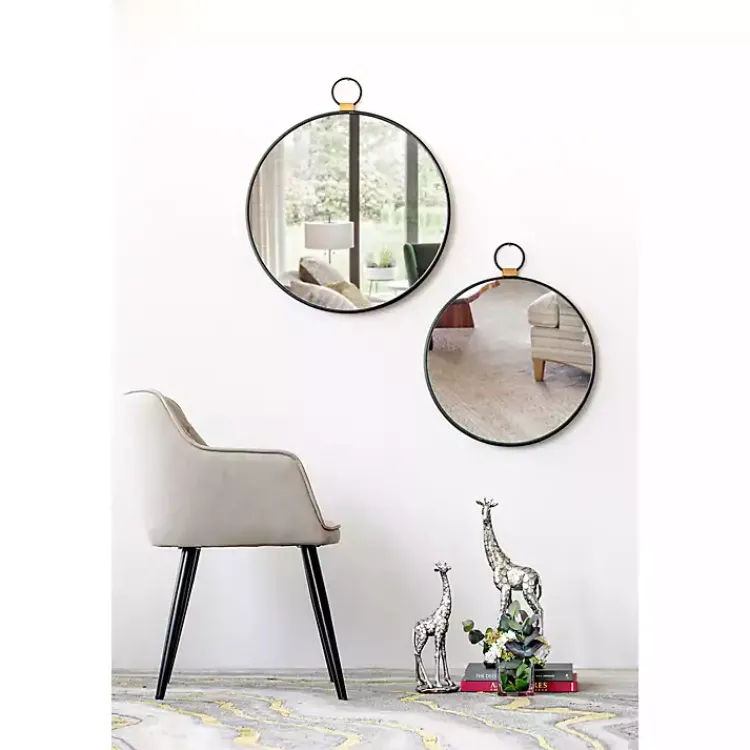 Decorative Mirrors-Kirklands Home Black Metal Round Top Loop Wall Mirror
