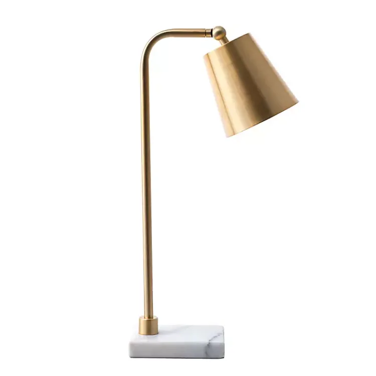 Table Lamps-Kirklands Home Brass Cone Desk Lamp with Marble Base Gold