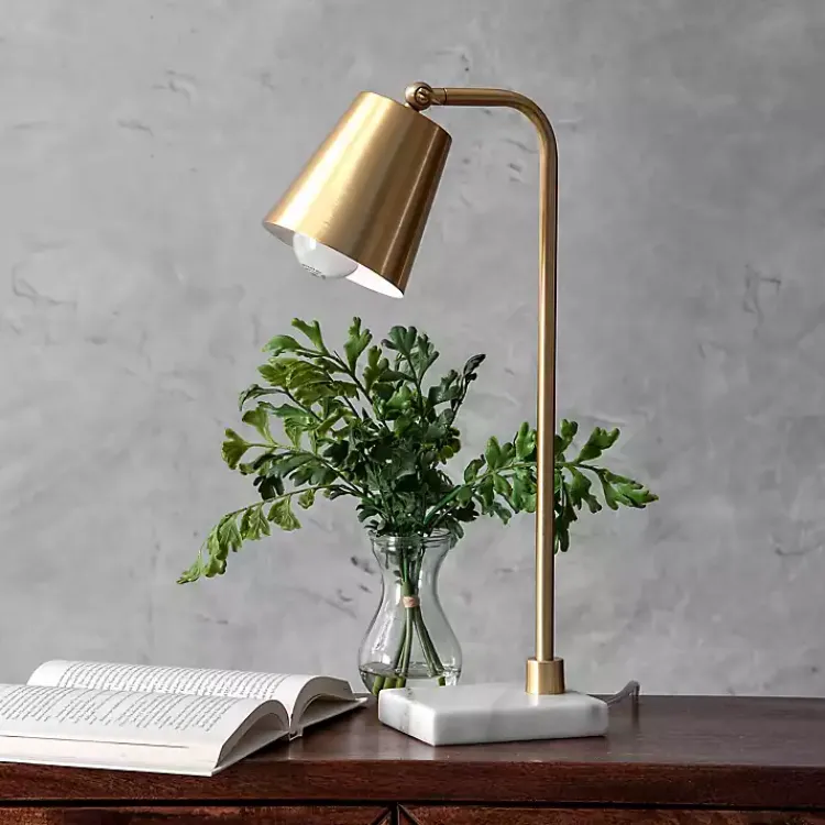 Table Lamps-Kirklands Home Brass Cone Desk Lamp with Marble Base Gold