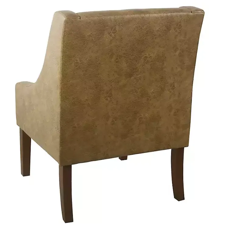 Accent Chairs-Kirklands Home Vintage Faux Leather Swoop Accent Chair Brown