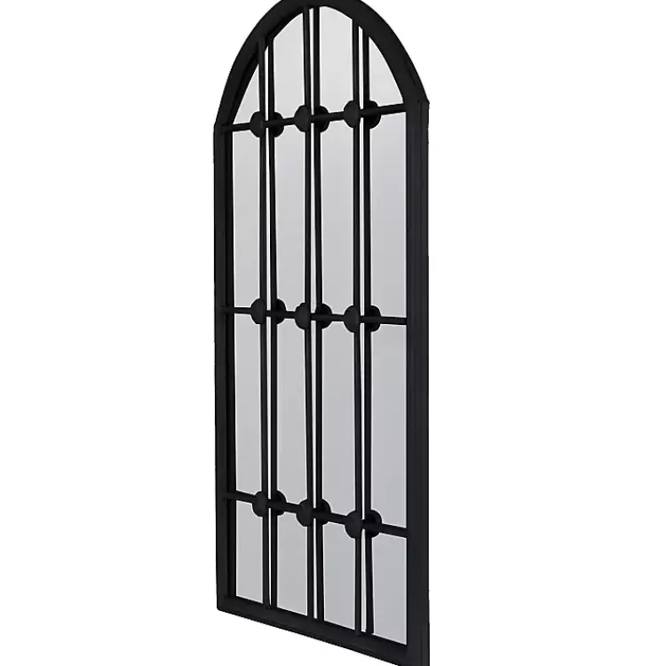 Decorative Mirrors-Kirklands Home Black Iron Arched Windowpane Mirror