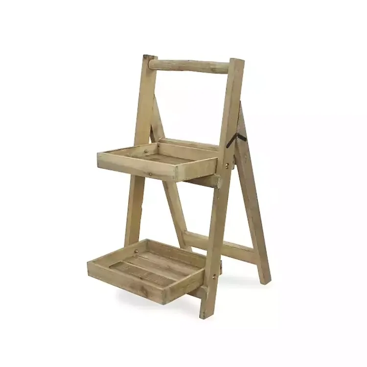 Planters-Kirklands Home Natural Wood 2-Tier Folding Plant Stand, 30 in. Brown