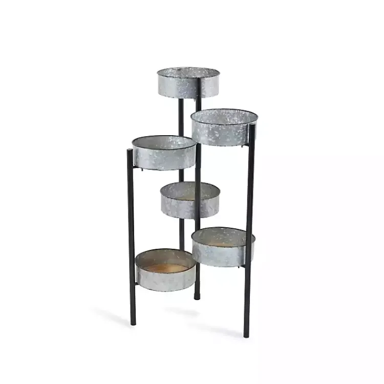 Planters-Kirklands Home Metal and Wood 6-Pot Folding Plant Stand