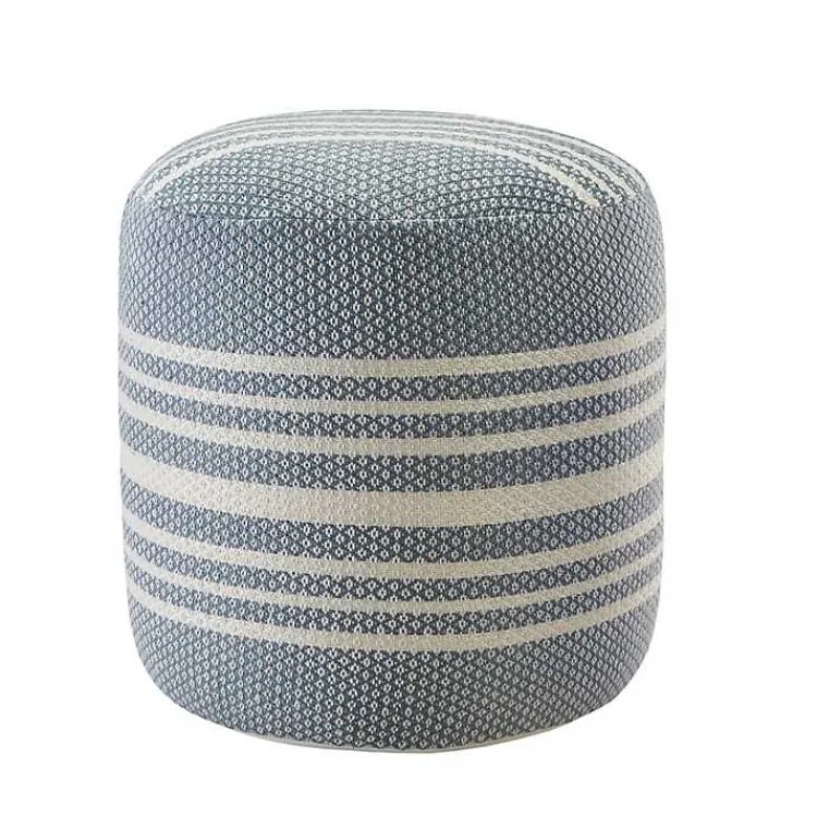 Outdoor Cushions & Pillows-Kirklands Home Soft Blue Simple Stripe Outdoor Pouf
