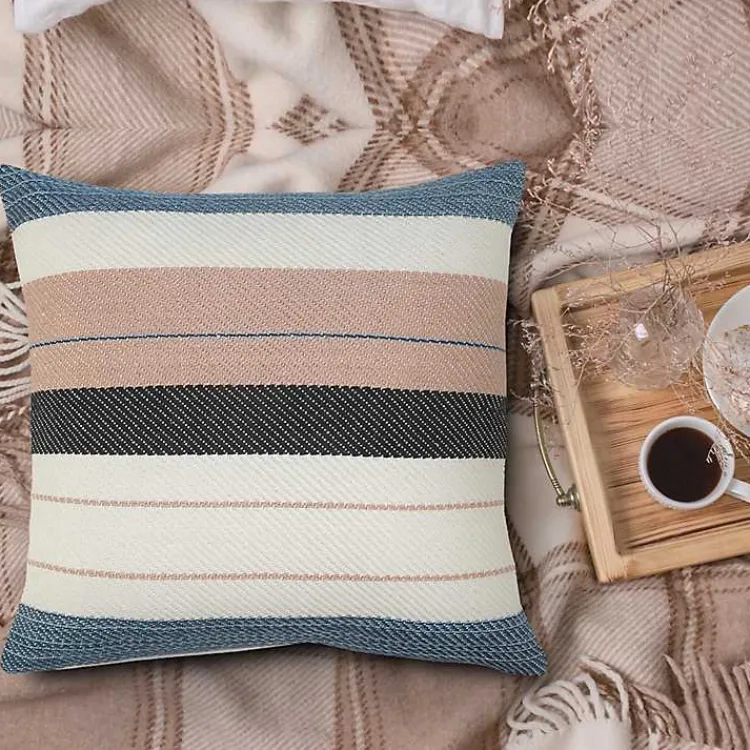 Outdoor Cushions & Pillows-Kirklands Home Neutral Striped Outdoor Pillow