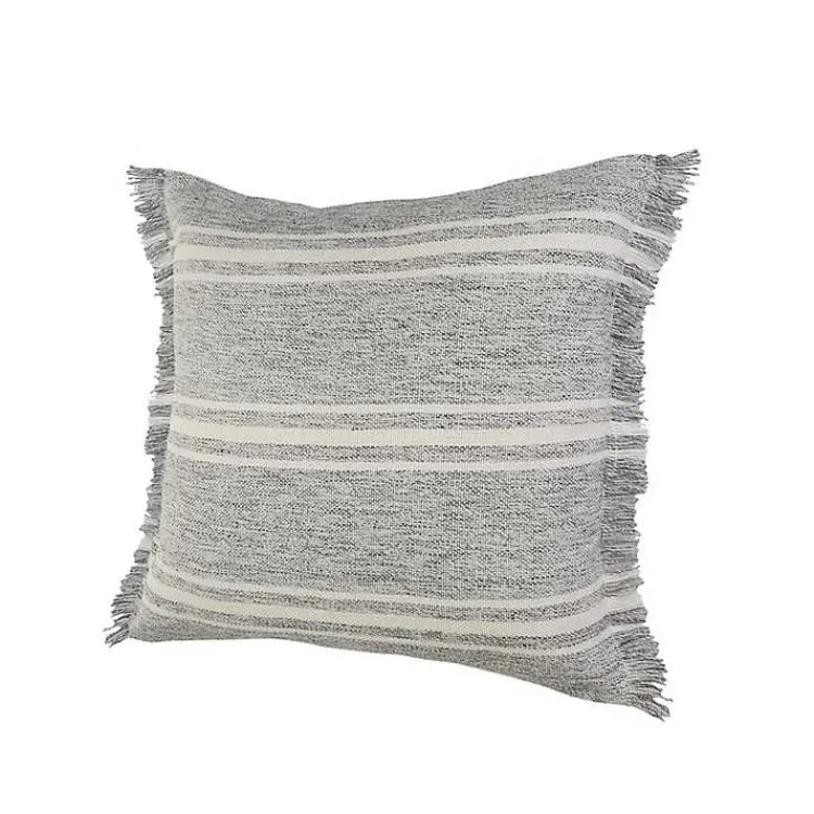Outdoor Cushions & Pillows-Kirklands Home Gray and White Triple Stripe Outdoor Pillow