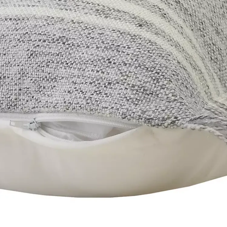 Outdoor Cushions & Pillows-Kirklands Home Gray and White Triple Stripe Outdoor Pillow