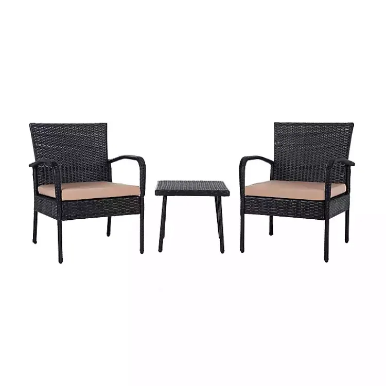 Outdoor Sets-Kirklands Home Wicker 3-pc. Patio Set with Beige Cushions Black