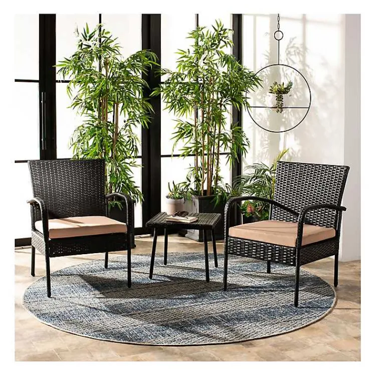Outdoor Sets-Kirklands Home Wicker 3-pc. Patio Set with Beige Cushions Black