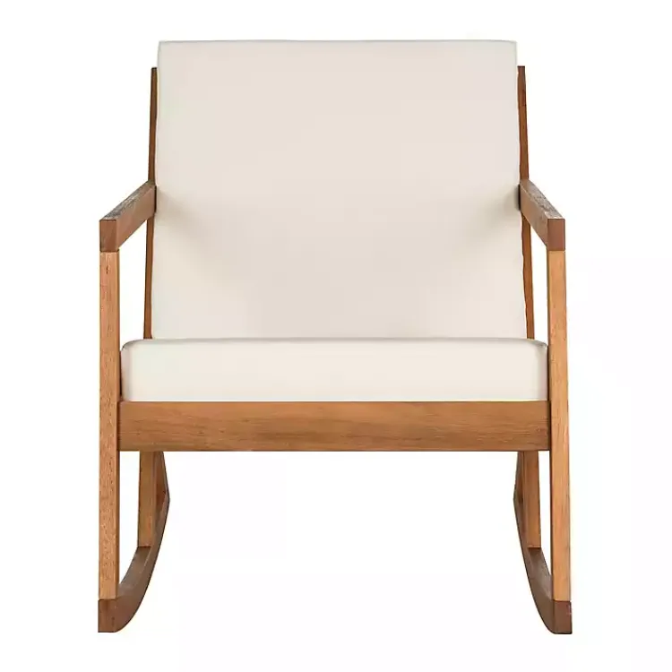 Outdoor Seating-Kirklands Home Eucalyptus Wood with Beige Cushion Rocking Chair Ivory