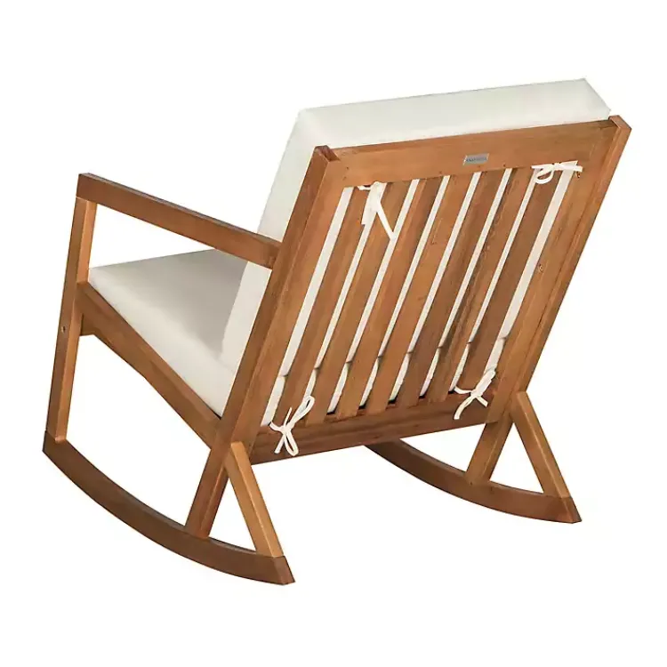 Outdoor Seating-Kirklands Home Eucalyptus Wood with Beige Cushion Rocking Chair Ivory