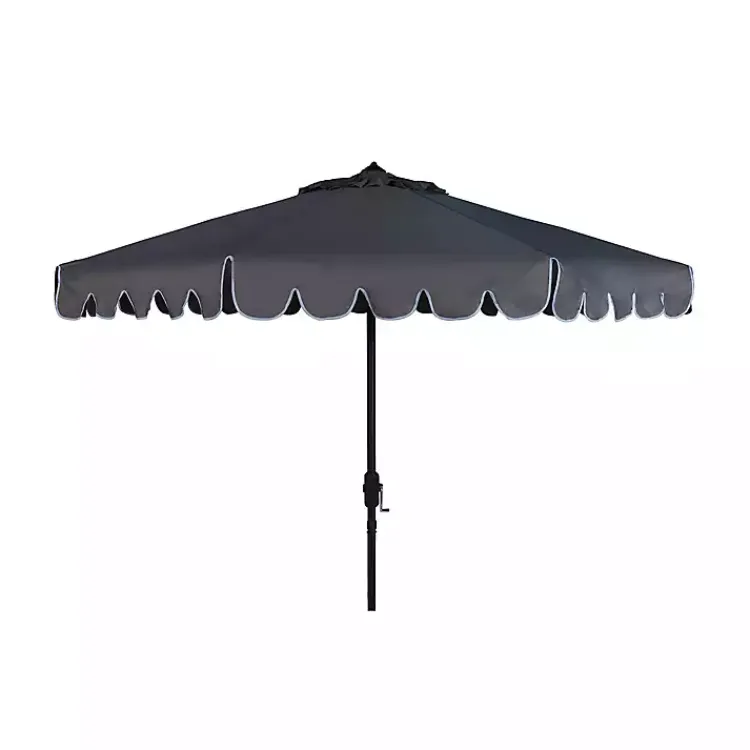 Outdoor Accent Furniture-Kirklands Home Taupe Scallop Tilt Crank 9 ft. Outdoor Umbrella Gray