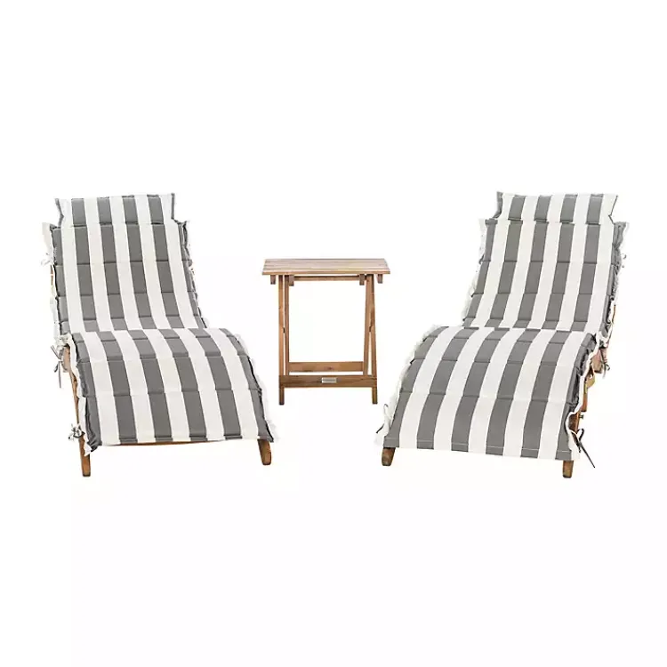 Outdoor Sets-Kirklands Home Acacia Wood 3-pc. Chaise Set with Striped Cushions