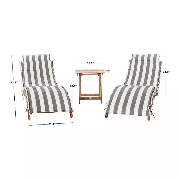 Outdoor Sets-Kirklands Home Acacia Wood 3-pc. Chaise Set with Striped Cushions