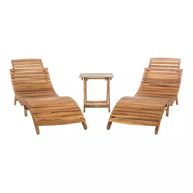 Outdoor Sets-Kirklands Home Acacia Wood 3-pc. Chaise Set with Striped Cushions