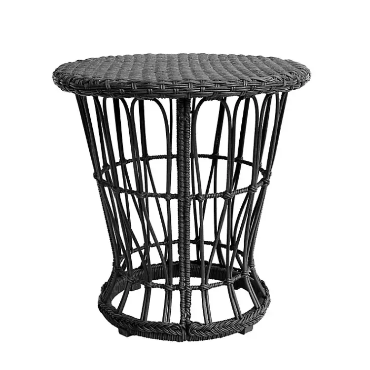 Outdoor Tables-Kirklands Home Espresso Resin Wicker Accent Table Black