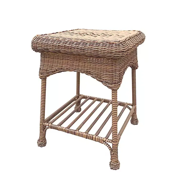 Outdoor Tables-Kirklands Home Honey Resin Wicker and Metal Accent Table Tan