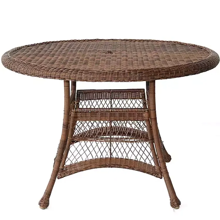 Outdoor Dining-Kirklands Home Honey Resin Wicker Round Dining Table Brown