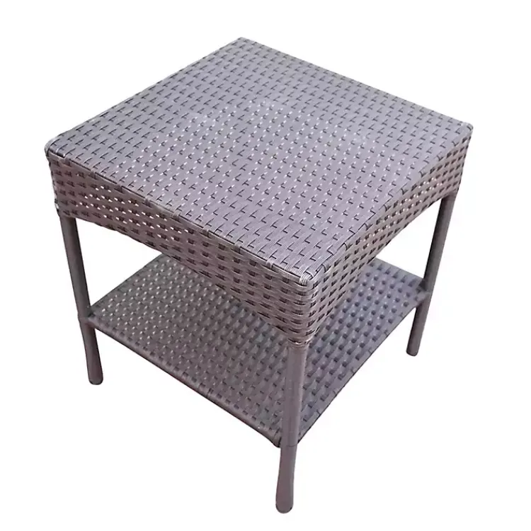 Outdoor Tables-Kirklands Home Espresso Resin Wicker Side Table Brown