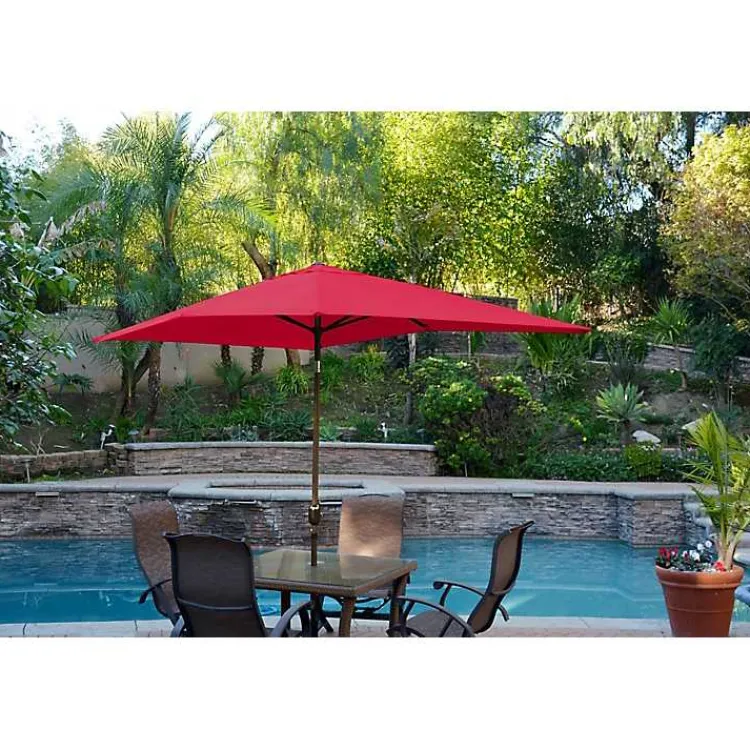 Outdoor Accent Furniture-Kirklands Home Red & Champagne 10 ft. Hand Crank Tilt Umbrella