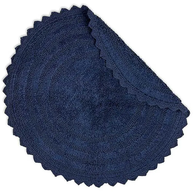 Bathroom Rugs-Kirklands Home Round French Crochet Bath Mat, 28 in. Blue