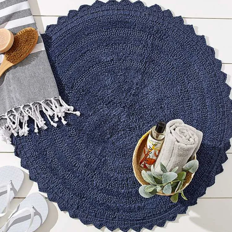 Bathroom Rugs-Kirklands Home Round French Crochet Bath Mat, 28 in. Blue