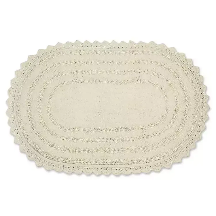 Bathroom Rugs-Kirklands Home Oval Classic Crochet Bath Mat Ivory