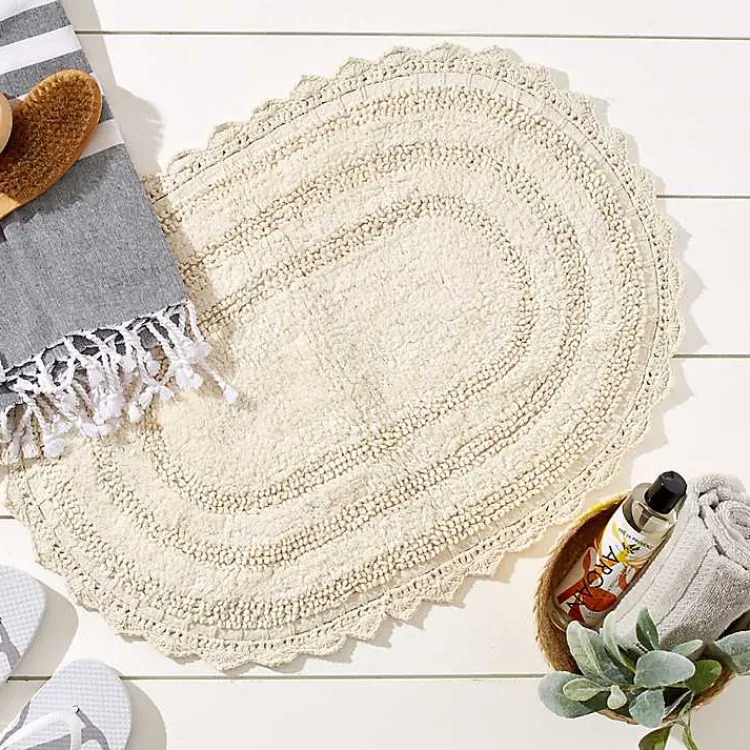 Bathroom Rugs-Kirklands Home Oval Classic Crochet Bath Mat Ivory