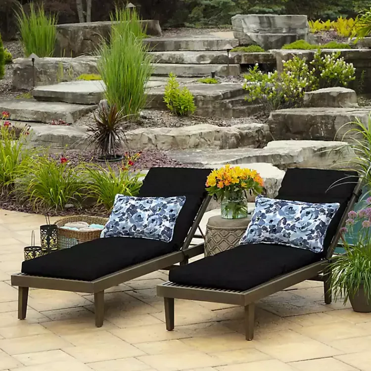 Outdoor Cushions & Pillows-Kirklands Home Leala Outdoor Chaise Cushion Black